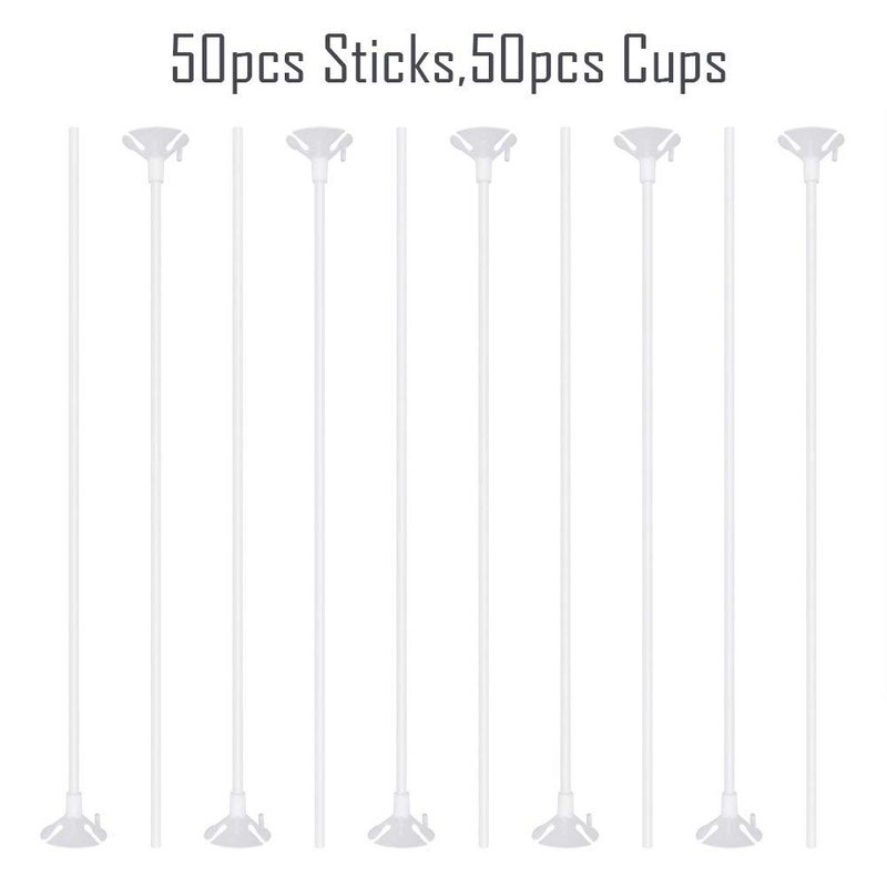 Pllieay 50 Pieces Plastic White Balloon Sticks with Cups for Party, Valentine's Day, Wedding, Anniversary Decoration - Image 2